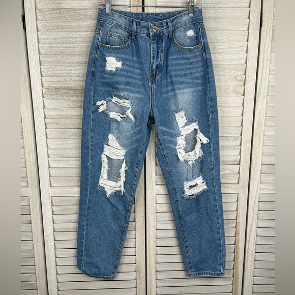 SHEIN Distressed Straight Leg Jeans-6 - Picture 1 of 2